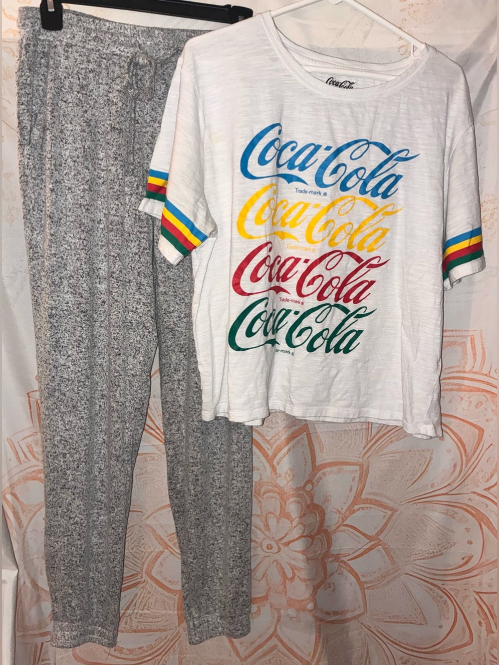Coca Cola White Tee and Gray Jogger Pant Set - Women’s